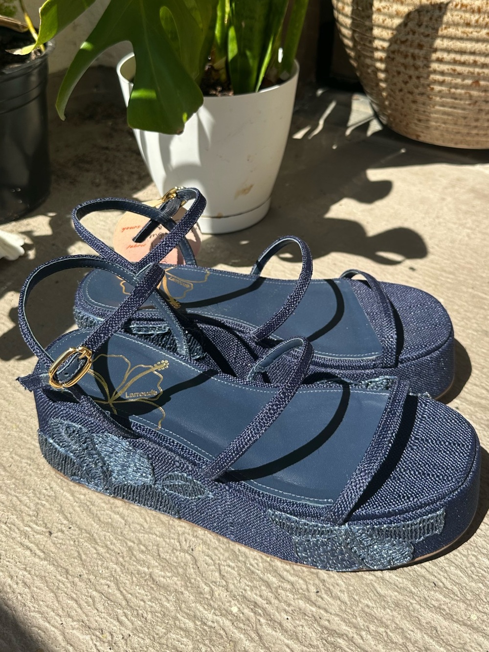 Larroude Navy Strappy Slingback Sandals - Picture 4 of 7